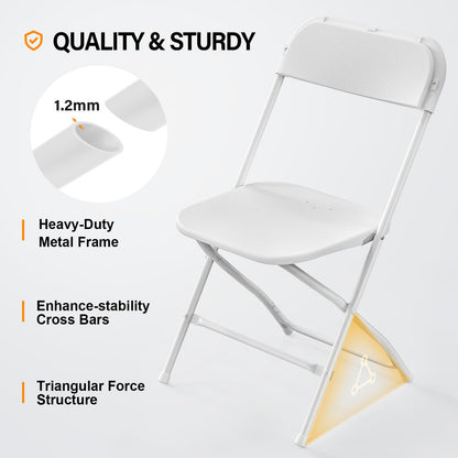 VINGLI 20 Pack White Plastic Folding Chair, Indoor Outdoor Portable Stackable Commercial Seat with Steel Frame 350lb. Capacity for Events Office Wedding Party Picnic Kitchen Dining
