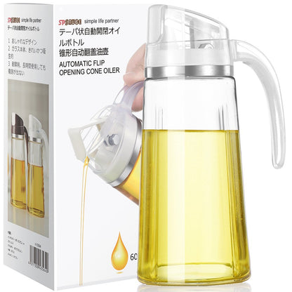 Marbrasse Oil Dispenser for Kitchen,20 OZ /600ml Leakproof Glass Oil Bottle with Auto Flip Cap,Olive Oil Container for Kitchen Cooking (White)