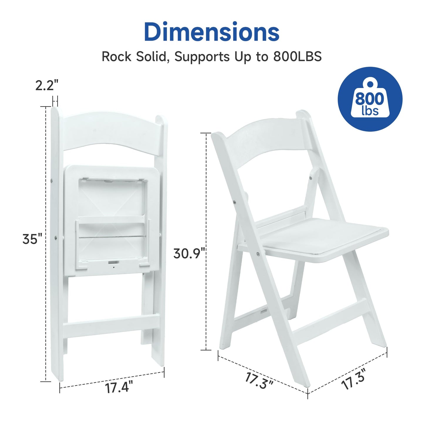 Winlice White Resin Folding Chairs - Stackable Chairs with Padded Seats, 800LB Weight Capacity Comfortable Chair - Indoor/Outdoor Folding Chairs for Events - Lightweight Foldable Chairs (10 Pack)