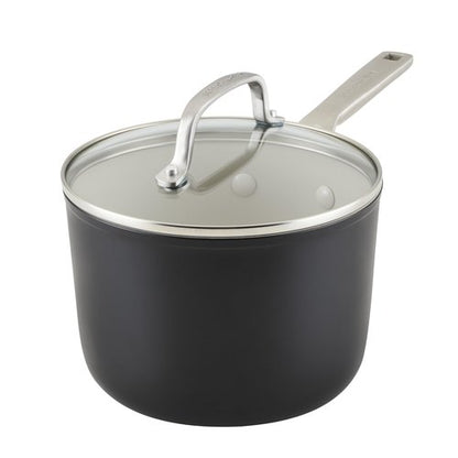 KitchenAid Hard Anodized Ceramic Nonstick Cookware Sauce Pan with Lid, 3 Quart - Matte Black