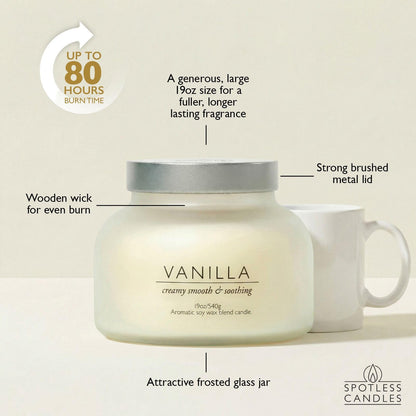 Vanilla Volcano Candle 19oz: 80-Hour Burn, Creamy Smooth Vanilla Scent, Hybrid Soy Wax, Crackling Wood Wick, Cream Matte Glass Jar, Gold Foil Gift Box by Spotless Candles