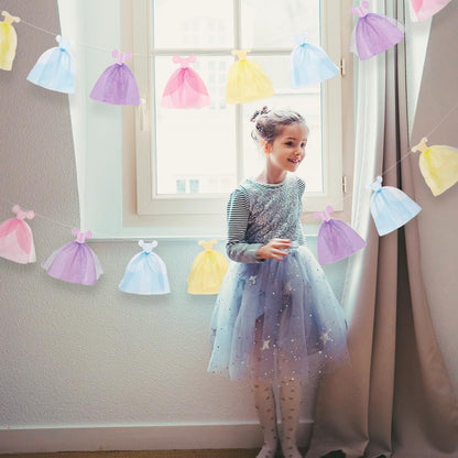 Cheerland Princess Party Banner Ball Gown Hanging Pastel Bunting Dress Garland Royal Theme Decorations 3D Cutouts for Baby Shower Classroom Storybook Castle 1st Birthday Party Decor Supplies 2pcs