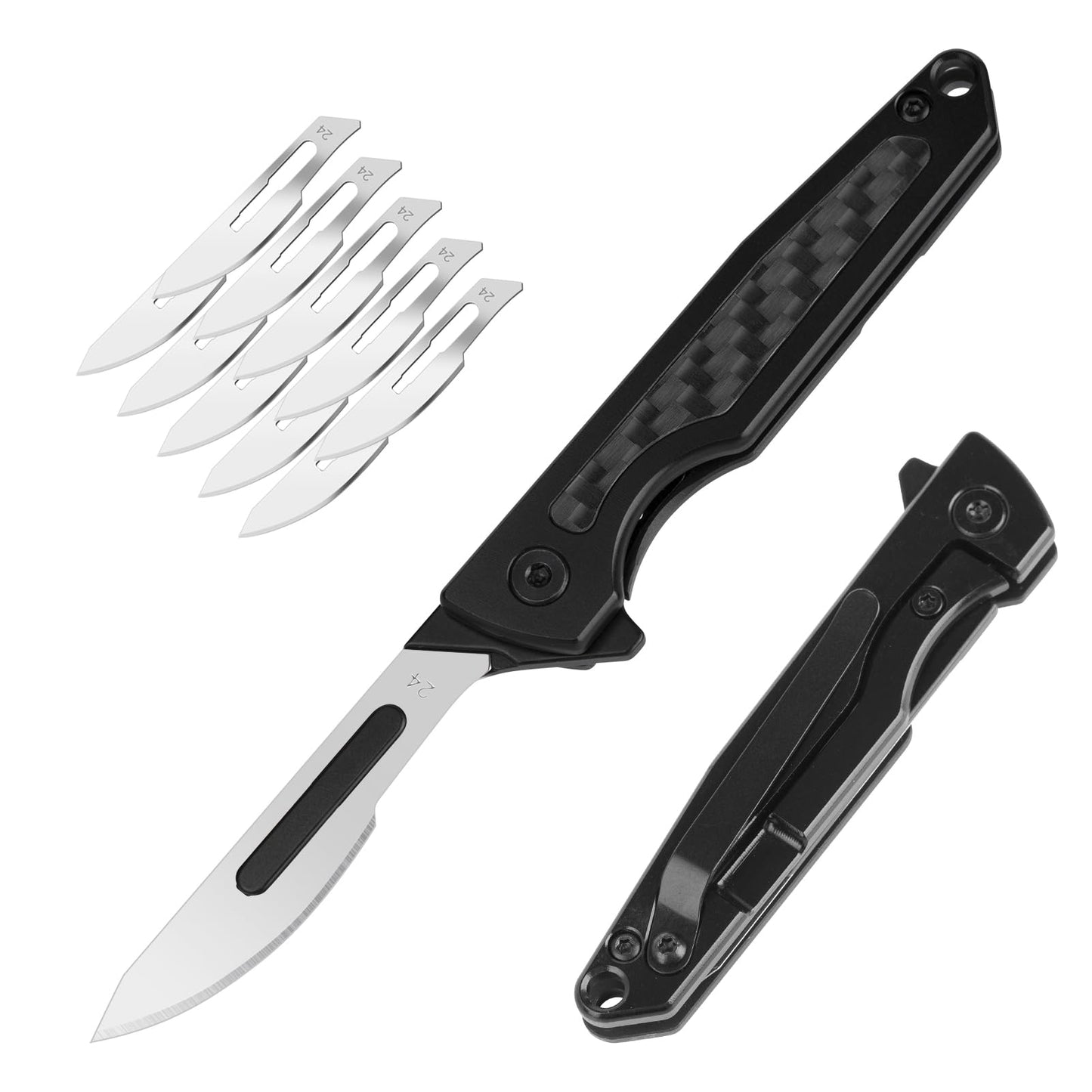 ITOKEY Folding Scalpel Knife, Small Titanium Pocket Knife with 10pcs #24 Replaceable Blades Pocket Clip, EDC Utility Keychain Knife for Men, Slim Razor Surgical Knives for Hunting Skinning Camping