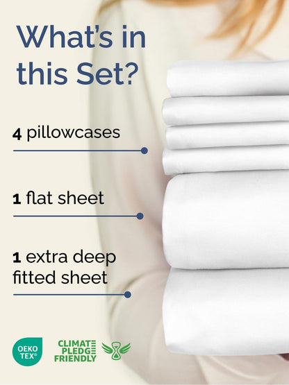 Skiennix Extra Deep Full Sheet Set | 6-Piece Breathable Cooling Bedding - Soft, Wrinkle-Free White Sheets
