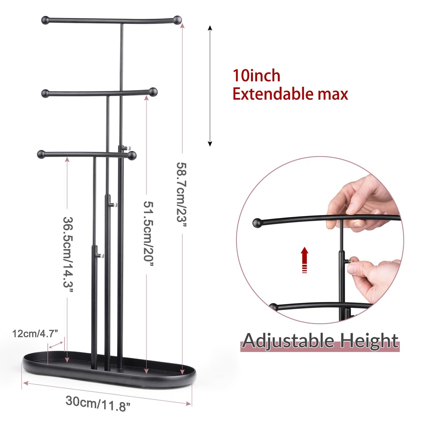 SZQINJI Jewelry Stand Organizer, Metal Jewelry Tree Holder 3-Tier Jewelry Storage Tower for Necklace Display, Earring Hanging Black, Christmas Gift