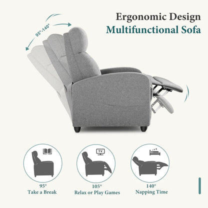 UOCFYK Massage Recliner Chair, Fabric Reclining Sofa Chair with Padded Seat Backrest, Home Theater Seating with Adjustable Feature for Living Room and Bedroom, Grey
