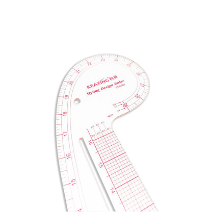 KEARING 29" Curve & 16" Straight Styling Design Marking Ruler, Clear Acrylic Hip French Curve Ruler Vary Form Curve Ruler for Sewing Pattern Making, 4 Rulers in 1 Transparent Fashion Designer's Ruler