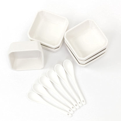 FAMHH 6 Oz White Porcelain Serving Bowls Set – 6 Small Bowls and 6 Serving Spoons – Sturdy, Oven- and Dishwasher-Safe Ceramic Condiment Cups for Sauces, Desserts and Appetizers