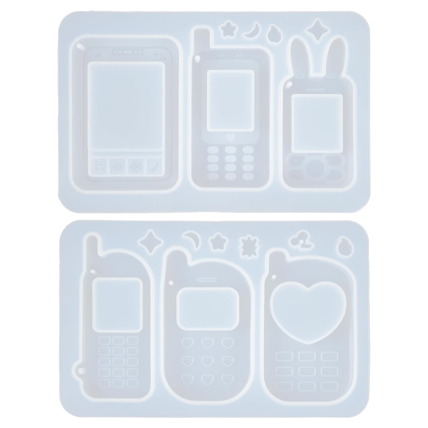 FUNSHOWCASE Resin Shaker Molds Set Mobile Phones Keychain Charm Pack of 8 Silicone Trays Seal Films Precision Tip Applicator Bottle Kit Bundle