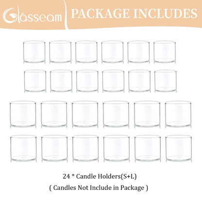 Glasseam Tea Light Candle Holders for Table Centerpiece, Small Clear Glass Votive Candle Holders Set of 24, Cute Mini Floating Tealight Holder for Wedding Centerpieces Birthday Party Decorations
