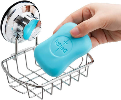 SANNO Suction Soap Dish with Hooks | Soap Holder Saver Tray for Shower, Bathroom, Tub, Kitchen Sink