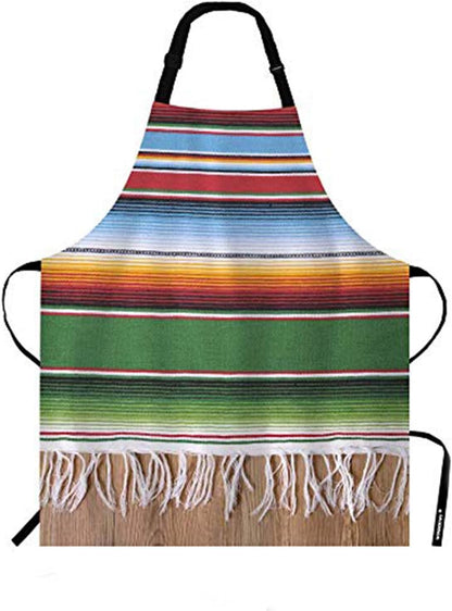 WONDERTIFY Mexican Style Apron - Traditional Colorful Lines Bib Apron with Adjustable Neck for Cooking, Baking, BBQ