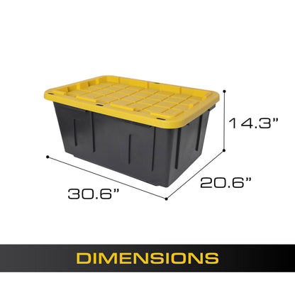 CX Black & Yellow 4-Tier Heavy Duty Storage Shelves and 8 Heavy Duty Storage Bins with Lids, 4 Shelves that Support up to 200lbs/shelf + 27 Gallon Containers (8-Pack), Organization and Storage