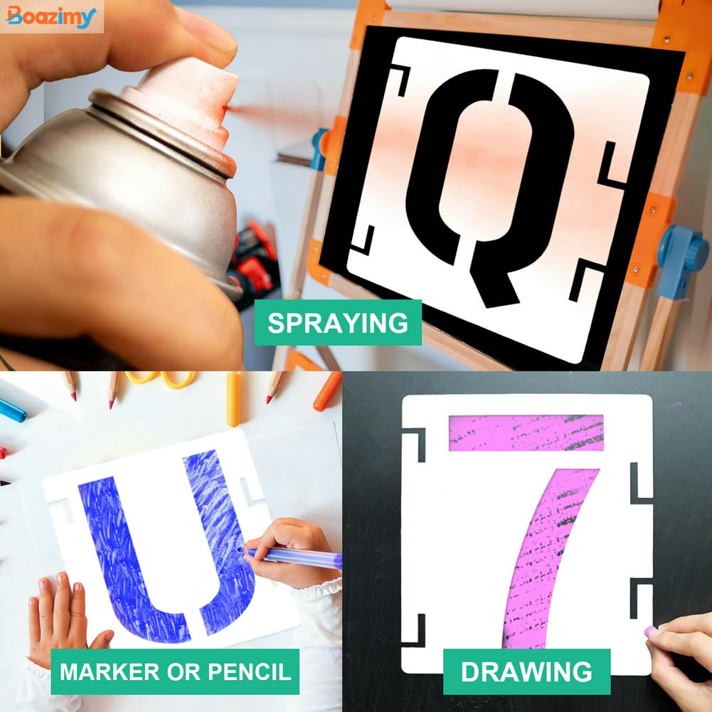 7 Inch 42 Pcs Reusable Letter Number Symbol Stencils, Plastic Painting Templates for Wood Wall Fabric Rock Chalkboard Signage School Door Porch DIY Art Craft Decoration Projects