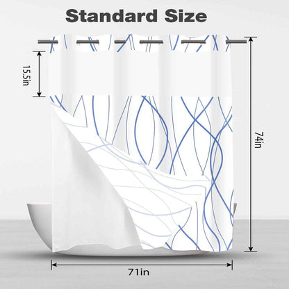 No Hook Shower Curtain with Snap in Liner Set, Black Striped Geometric Shower Curtains for Bathroom Hotel 71x74 Inch