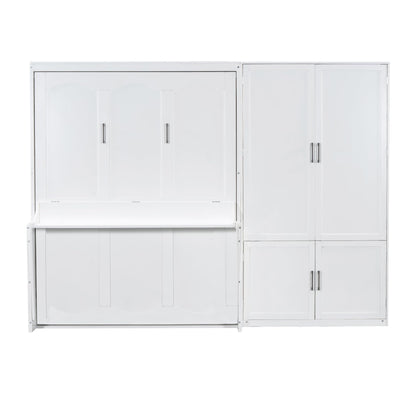 Merax Queen Size Murphy Bed Wall Bed with Closet and Wardrobe Storage for Bedroom,White
