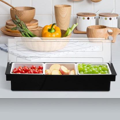 BEYLANG Ice Chilled Serving Tray Condiment Pots 3 Compartment Condiment Server Caddy (3 Compartments)