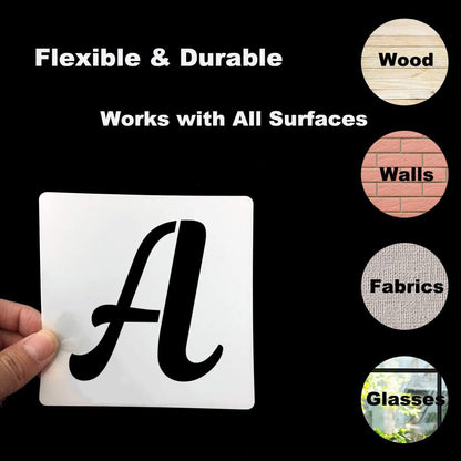 REOLAN 3 Inch Letter Stencils for Painting - 70 Pack Alphabet Letter and Number Stencil Templates with Signs for Painting, Reusable Cursive Alphabet Stencils for Chalkboard Wood Crafts & Wall Decor