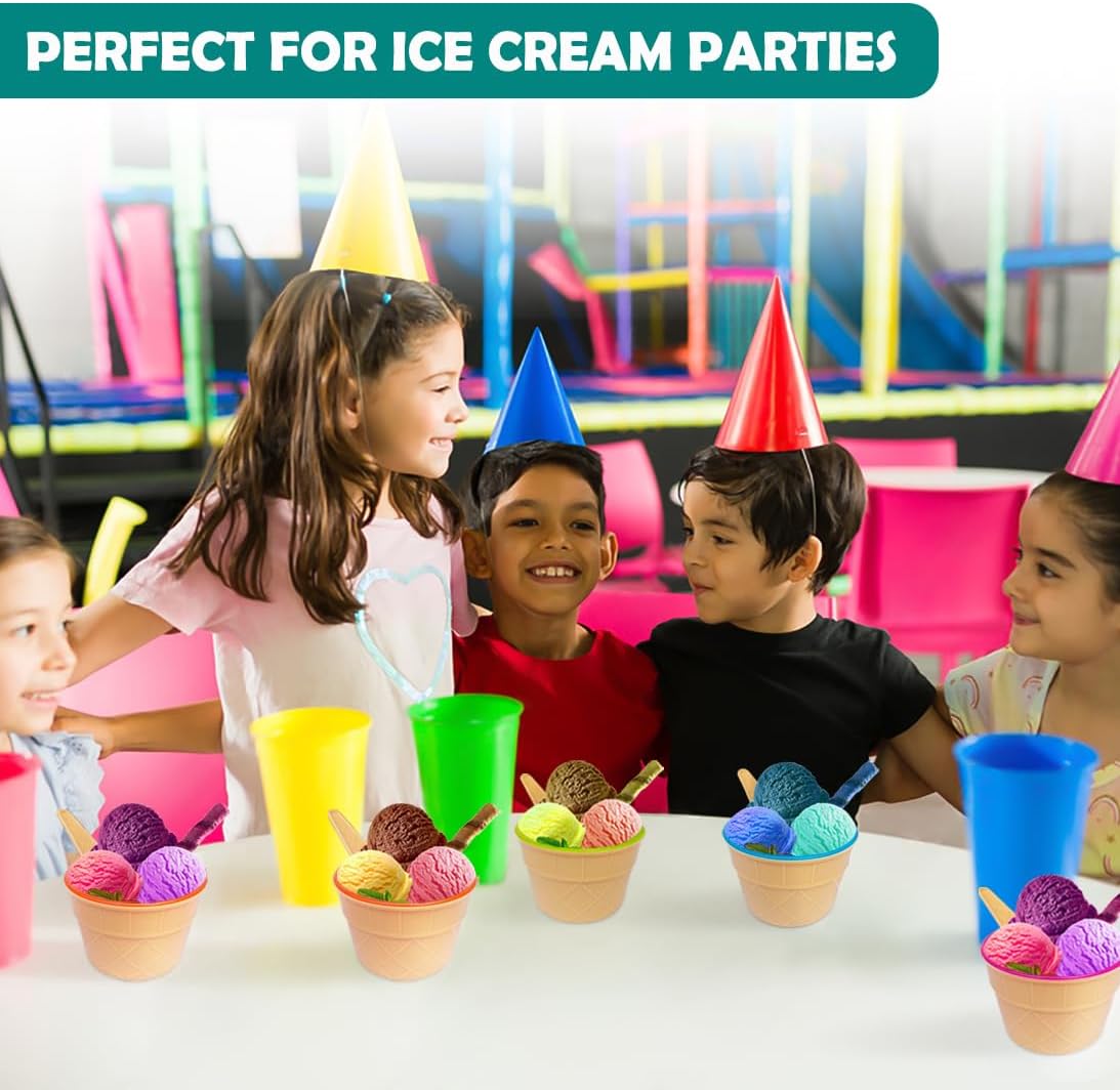 24 Pack Set, Frozen (24) Tellshun Ice Cream Bowls and Spoons Yogurt Cups with Spoons Durable Plastic Candy Color Cute