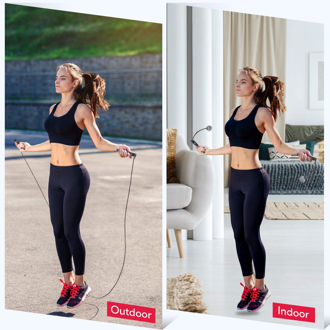 Te-Rich Weighted Skipping/Jumping Rope with Counter for Men Women Kids Fitness Exercise Training - Heavy Handles, Adjustable Length - Cordless
