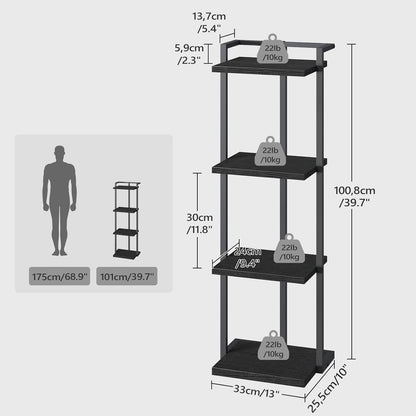 4-Tier BKBK11401 MAHANCRIS Bookshelf, Bookcase, Vertical Tall Narrow Book Shelf for Small Space, Open Storage Display