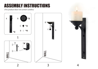 Aimto Industrial Retro Style Wall Sconce Candle Holder Metal Hanging Wall Decorations for Home,Living Room, Bathroom, Dining Room, Set of 2（Black