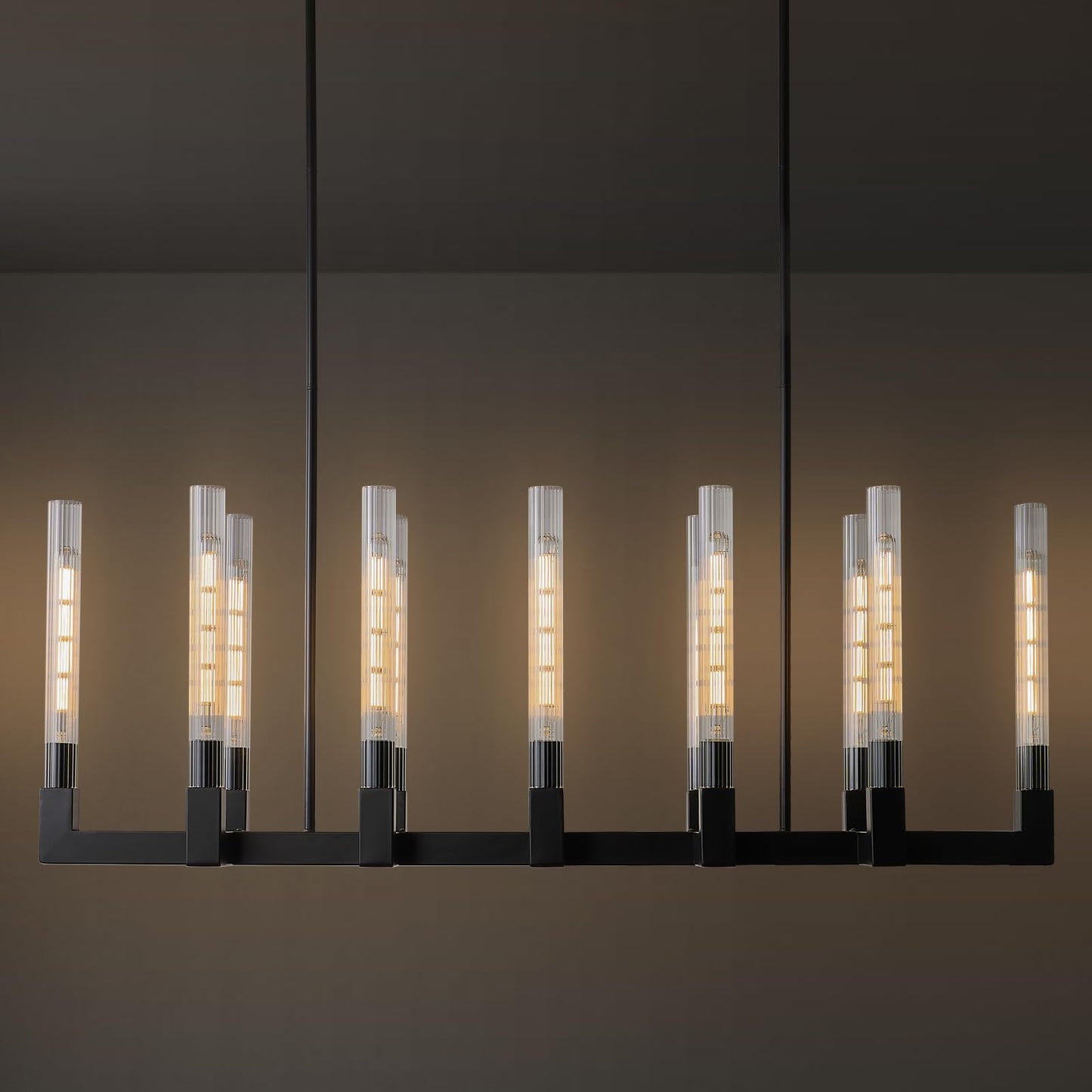 Black Farmhouse Dining Room Chandelier: 54" Modern Linear Rectangle Dining Room Light Fixture - Long Glass Metal Pendant Chandeliers for Kitchen Island - Large Lighting over Kitchen Table Living Rooms
