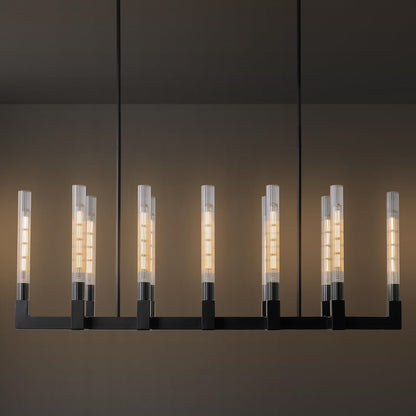 Black Farmhouse Dining Room Chandelier: 54" Modern Linear Rectangle Dining Room Light Fixture - Long Glass Metal Pendant Chandeliers for Kitchen Island - Large Lighting over Kitchen Table Living Rooms