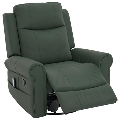 Merax 270°Swivel Rocker Recliner Chair, PU Leather Manual Recliner with Massage and Heating, Dual Reclining Positions and Side Pocket and for Living Room, Bedroom, or Nursery, Green