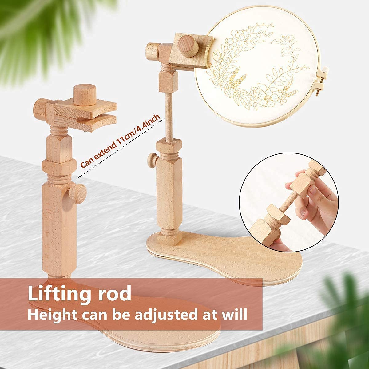 Embroidery Hoop Stand - Rotated Cross Stitch Stand Lap, Easy to Use Natural Beech Wood Embroidery Hoop Holder, Hands Cross Stitch Stand for Art Craft Sewing Needlework Projects