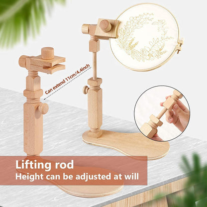 Embroidery Hoop Stand - Rotated Cross Stitch Stand Lap, Easy to Use Natural Beech Wood Embroidery Hoop Holder, Hands Cross Stitch Stand for Art Craft Sewing Needlework Projects