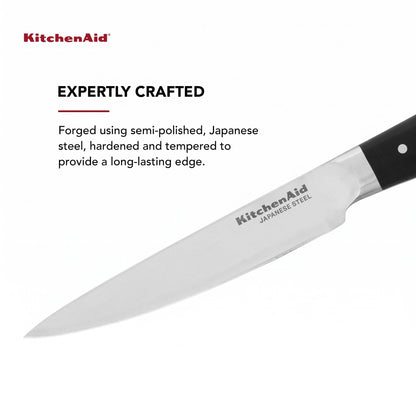 KitchenAid Gourmet Forged Triple Rivet Fine-Edge Utility Knife with Custom-Fit Blade Cover, 4.5-inch, Sharp Kitchen Knife, Japanese Stainless Steel Blade, Black