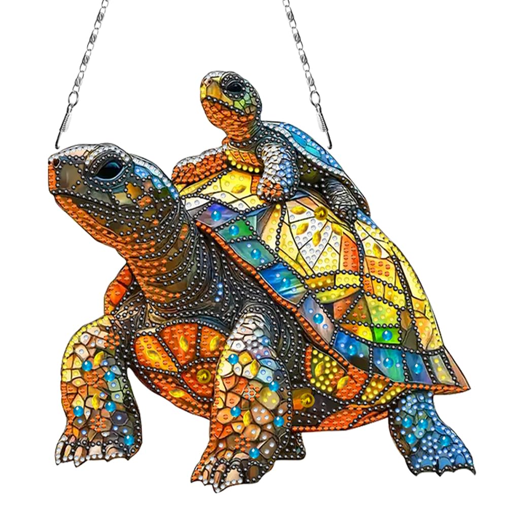C'eitura DIY Diamond Painting Turtle Suncatcher Kit - Stained Glass Style Crystal Art Hanging Pendant for Home Window Decor, Arts and Crafts Gift for Women, Teens