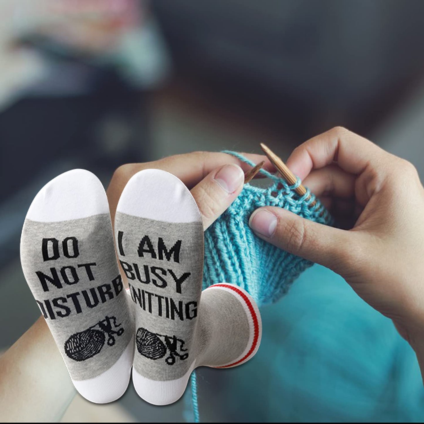 JXGZSO Do Not Disturb I Am Busy Knitting Novelty Socks - Funny Gift for Mom, Grandma, Knitting Lovers
