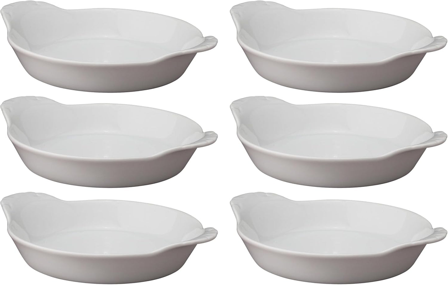 HIC Kitchen Set of 6 Round Au Gratin Baking Dishes, Fine Porcelain, 4-Ounce