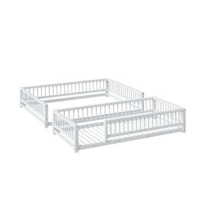 Bellemave Metal Twin XL Over Queen bunk Bed, Floor Twin XL Over Queen Bunk Bed Frame with Ladder and Safety Guardrails, White