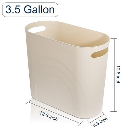 rejomiik Small Trash Can, 3.5 Gallon Slim Garbage Can Plastic Waste Basket with Handles Container Bin for Narrow Spaces Bathroom, Bedroom, Kitchen, Office at Home, Cream