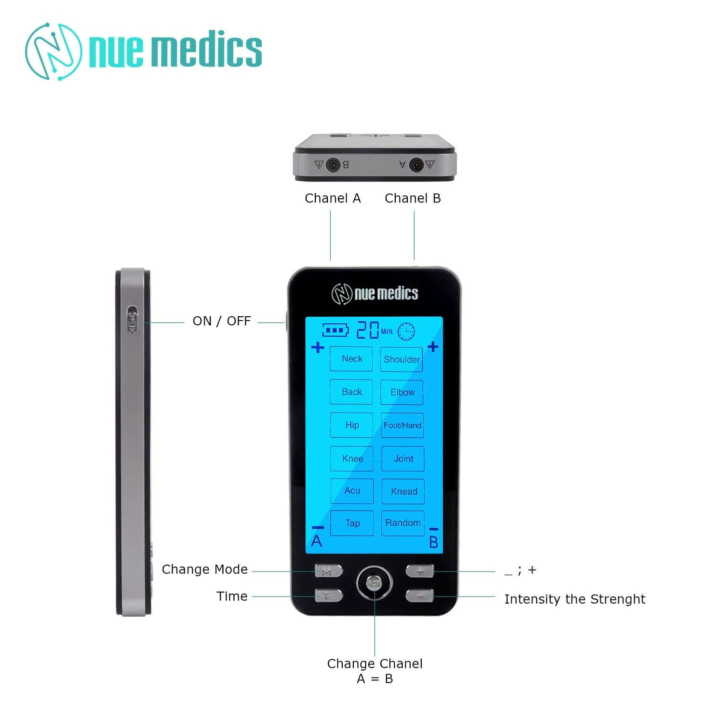 Tens Unit Machine Pulse Massager for Pain Relief, 24 Massage Modes, Rechargeable Muscle Stimulator Device with 10 Pads