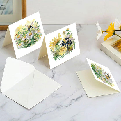 LSQFS 6 PCS Diamond Painting Greeting Cards, Daisy & Bee Floral Diamond Art Kits for Adults with Envelopes, 5.9x11.81in DIY Gem Art Craft Kit for Birthday, Thank You, Mother's Day & All Occasions