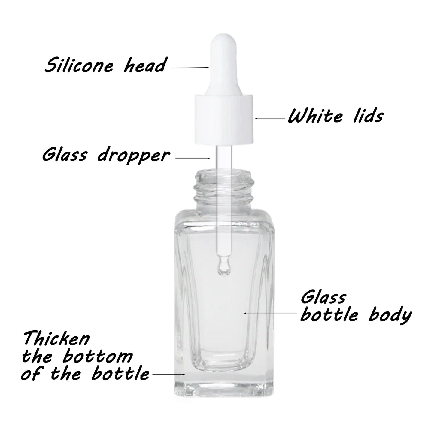 ZSAEYPHE 8 Pack Clear Square Glass Dropper Bottle 30ml Square Glass Essential Oil Bottles Refillable Vial Container for Perfume Travel(Clear-White Lids)