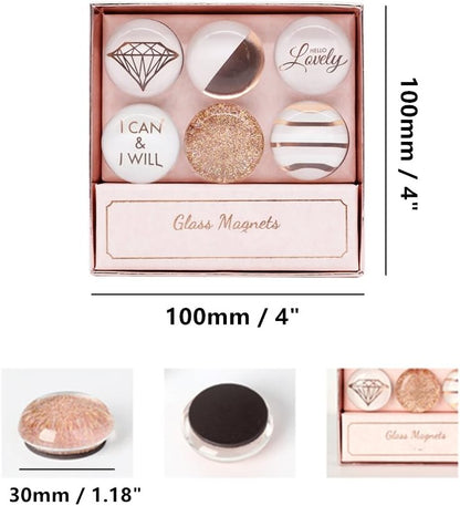 MEI YI TIAN Rose Gold Round Glass Fridge Magnets, 30mm (1.18") - 6pcs Pack for Decorative Use