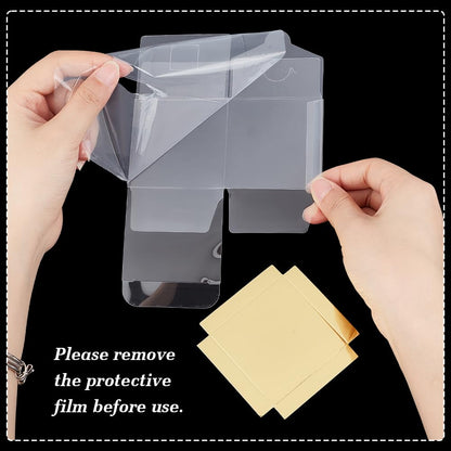 BENECREAT 30 Pcs Clear Gift Boxes, 2.4x2.4x2.4 Inch Folding PVC Favor Boxes with Gold Paper Card Base for Wedding Birthday Party Festival Gift Packaging