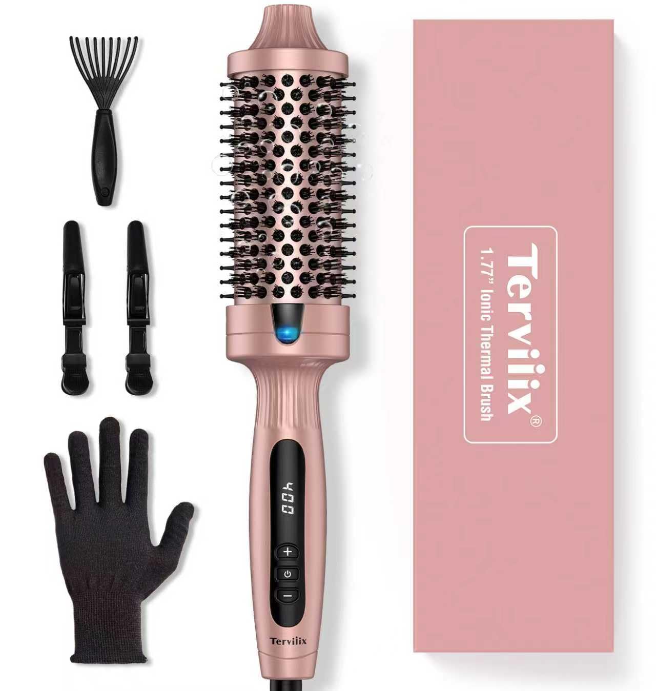 Terviiix Thermal Brush Get Voluminous Style, Quick Heating Hot Brush, Ceramic Tourmaline Ionic Heated Curling Iron, Digital Display 9 Temperatures Curling Wand, Dual Voltage, 1.5 Inch