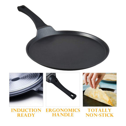 S·KITCHN Crepe Pan Nonstick Dosa Pan, Tawa Pan for Roti Indian, Non-Stick Pancake Griddle Compatible with Induction Cooktop, Comal for Tortillas, Griddle for Stove Top - 12.5 IN