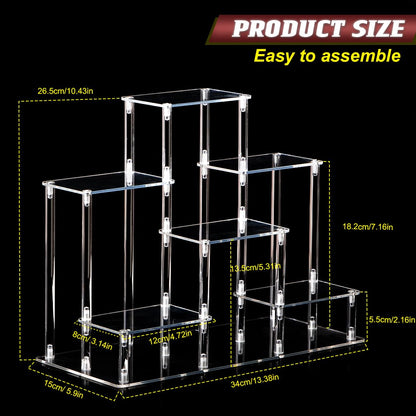 NyTfxkeJ 6 Tier Clear Action Figures Display Risers Stand Shelf, Acrylic Display Stands for Collectibles,Pop Figures Holder Perfumes Organizer,Large Rock Risers Rack