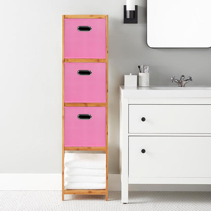 Fabric Storage Bins Cube, 11x11x11 Fabric Cubby Organizer Baskets with Handle, Set of 2 Foldable Storage Boxes (Pink)