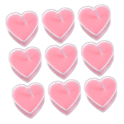 Healifty 9Pcs Heart Shaped Smokeless Tea Wax Candles Pink Rose Scented Aromatherapy Multi Use Romantic Decor for Birthday Wedding Christmas and Festival Ambiance