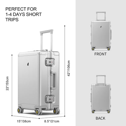 LEVEL8 Gibraltar Carry on Luggage, 20 Inch Aluminum Zipperless Luggages Airline Approved, Hardside Suitcase with TSA Lock and Spinner Wheels, Silver