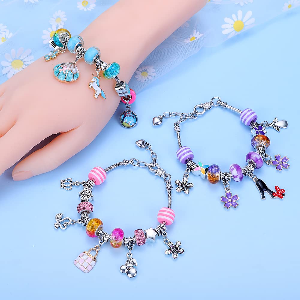VICTLOV Charm Bracelet Making Kit, DIY Craft for Girls, Unicorn/Mermaid Crafts Gifts Set for Arts and Crafts for Girls Teens Ages 5-12
