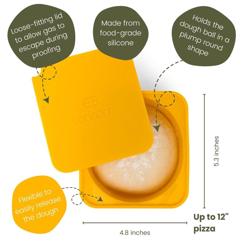 Babadoh Pizza Dough Proofing Silicone Containers with Lids | Pizza Making Accessories | The Perfect Pizza | Set of 6 | Multi Yellow (2 Dough, 2 Olive, 2 Yellow) | Original Size (make 12" Pizzas)